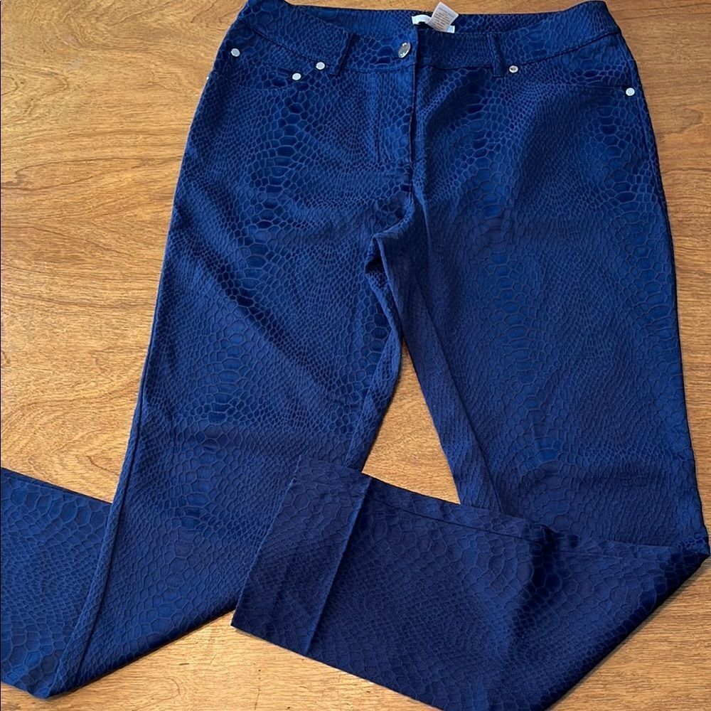Eric Navy Snakeskin Textured Pants